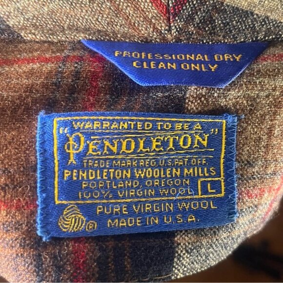 Pendleton Vintage 100% Wool Plaid Belted Robe Brown, Tan & Red Plaid Size Large - Picture 3 of 7